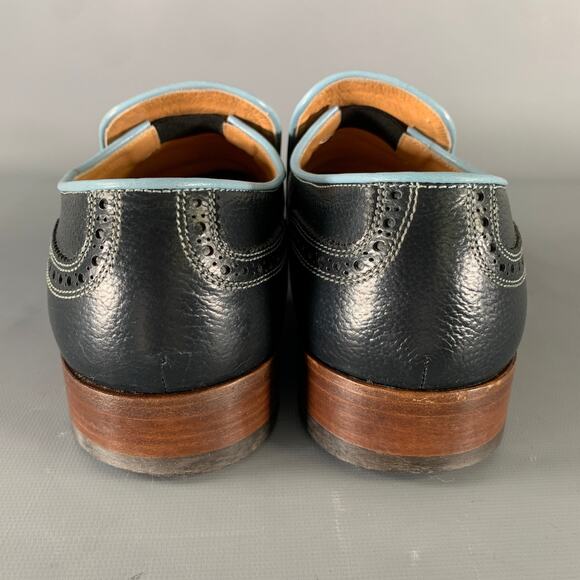 MIU MIU Size 9 Navy Light Blue Leather Spectator Loafers main image 9
